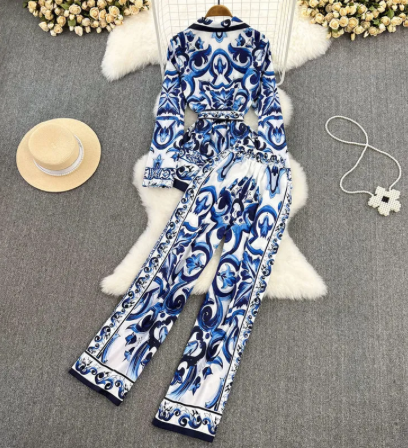 Mode Bluse und Hosenanzug Frauen Set - Einfacher Luxus-Print-Anzug für den Sommer