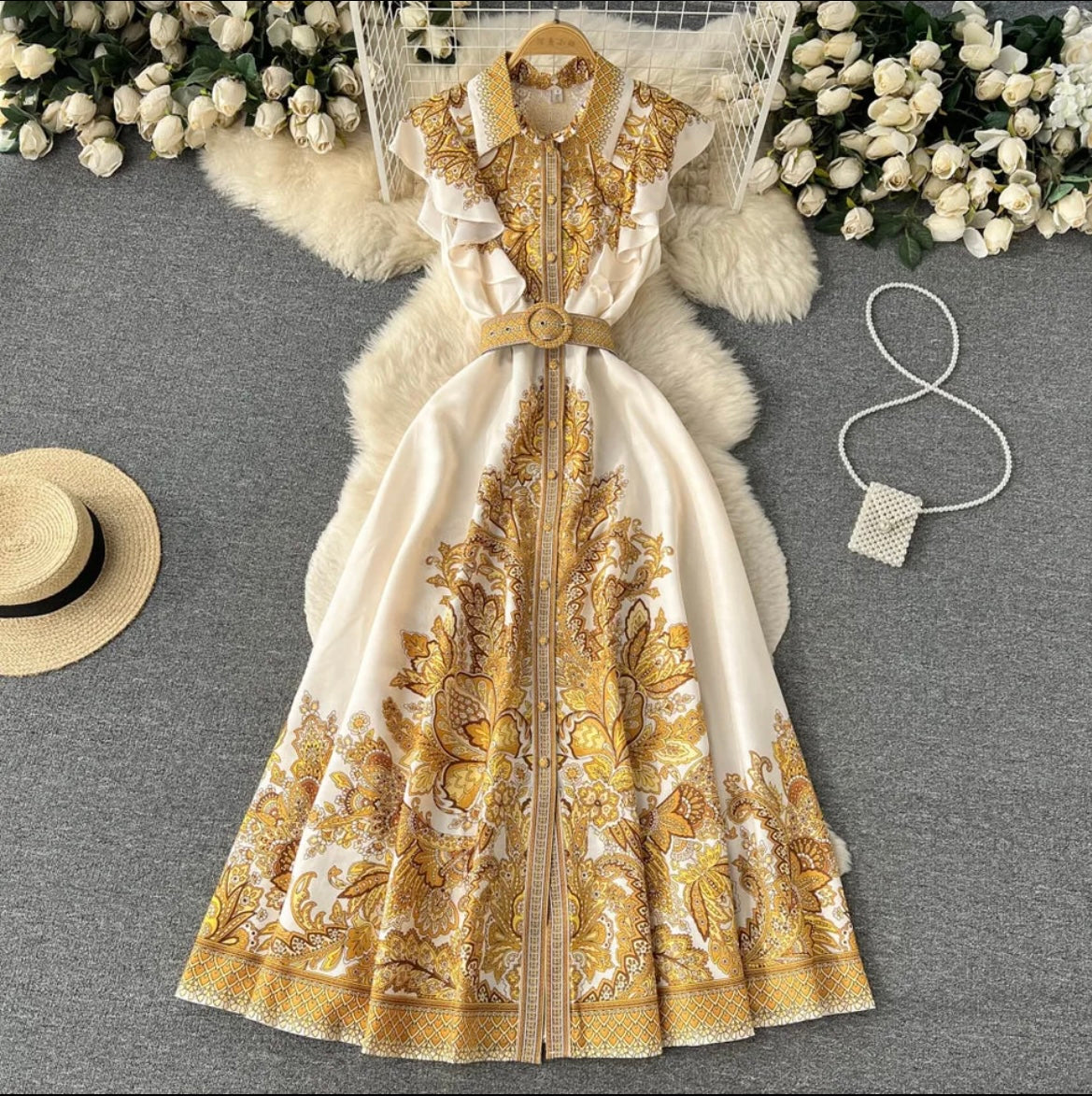 Hochwertiges designer Kleid in Gold und Grün