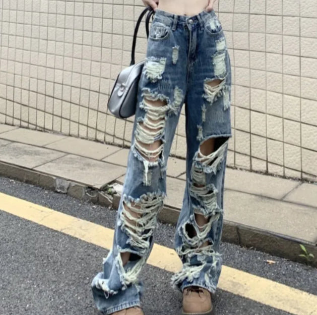 Baggy, hohe Taille Mom Jeans in Blau