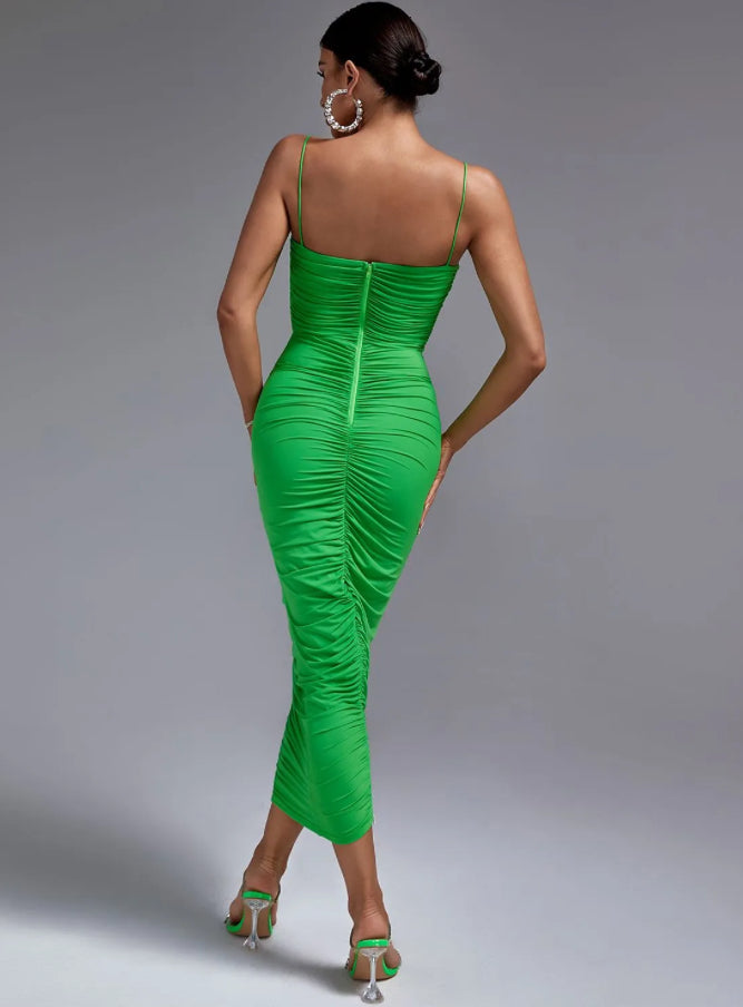 Elegantes Grünes Drapiertes Kleid für Frauen