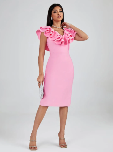 Elegantes Rosa Verband Kleid mit Rückenfreiheit